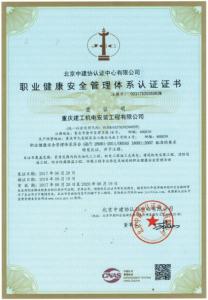 職業(yè)健康安全管理體系認(rèn)證證書正本